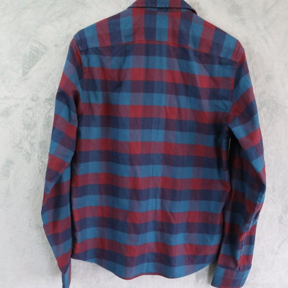 Untuckit Alezio Flannel Mens Slim Small Blue Red Plaid Long Sleeve Button Up - Picture 4 of 9